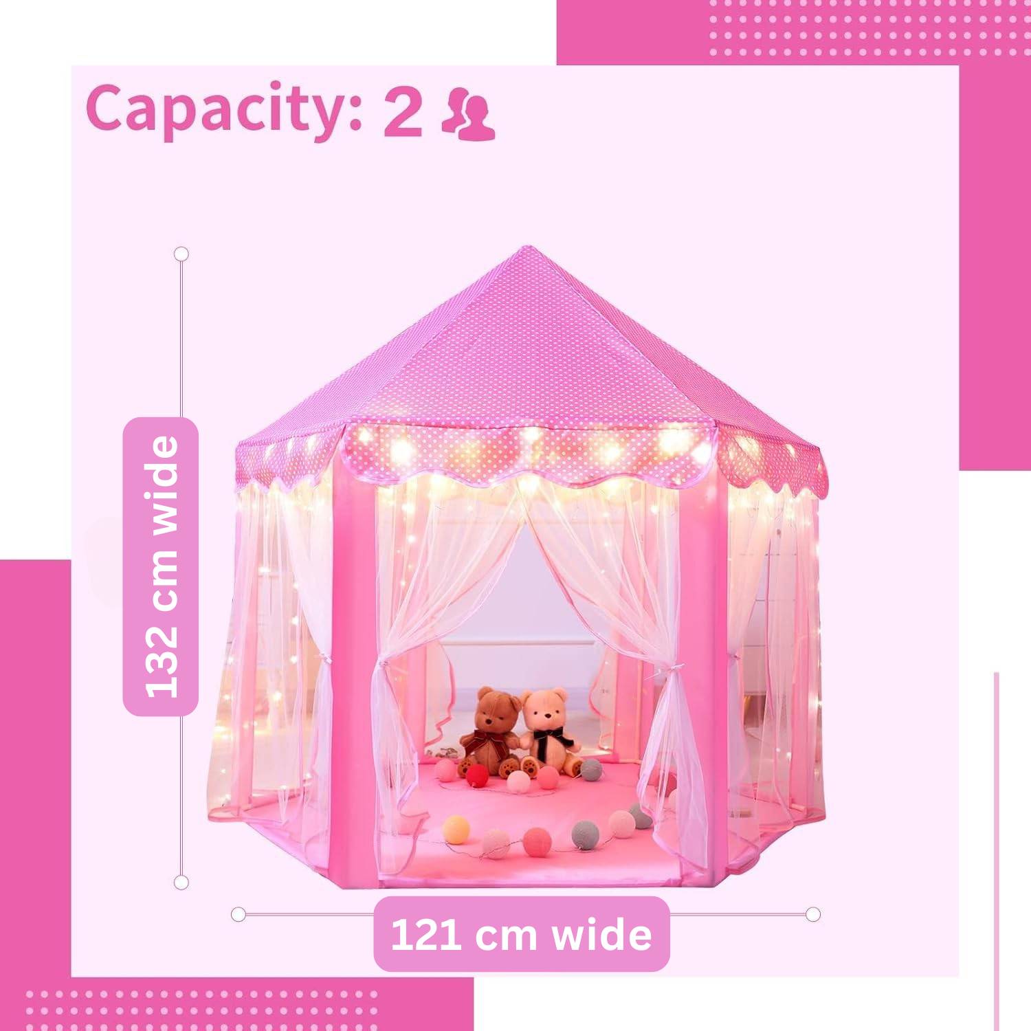 A pink princess castle play tent