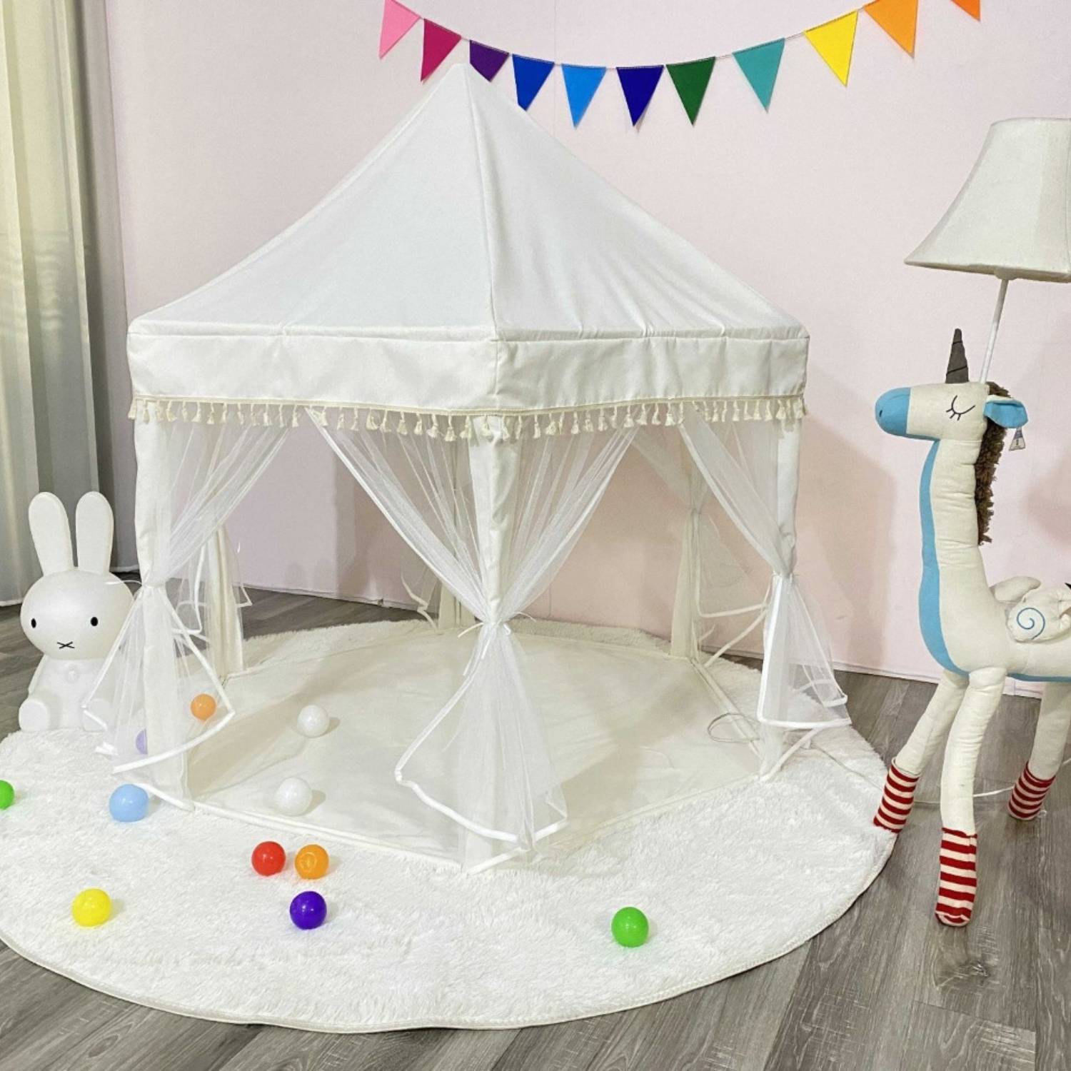 A pink princess castle play tent